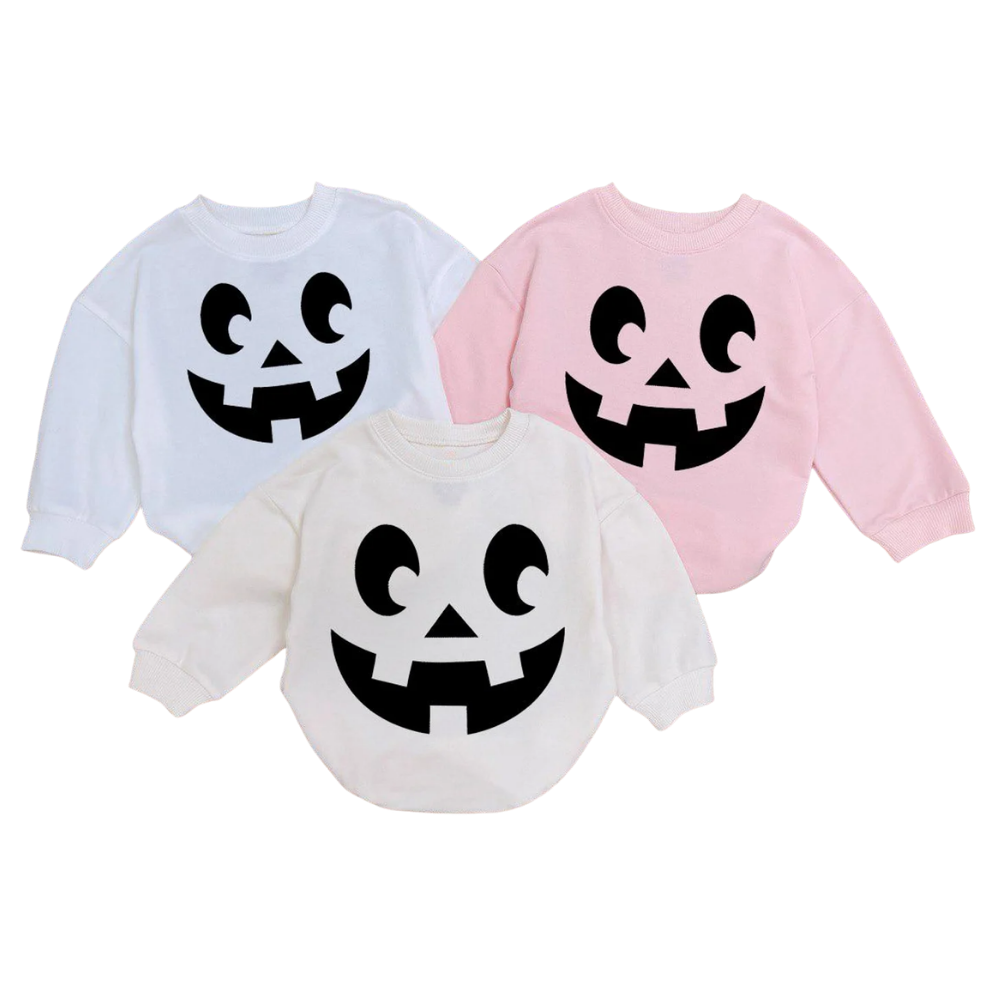 Pumpkin Face Baby Romper Sweatshirt, Halloween Baby Romper Sweater BB0523