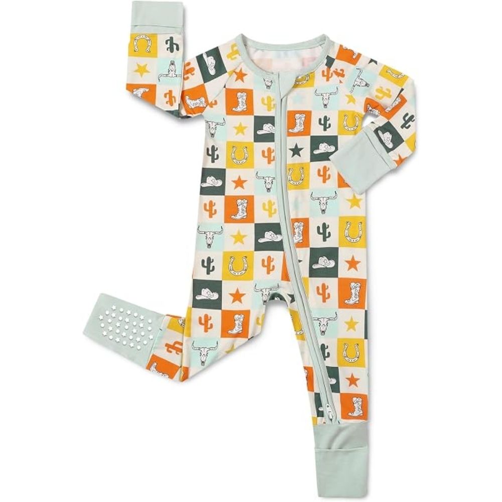 Western Retro Baby Convertible Zipper Romper, Western Convertible Romper For Baby BB0364