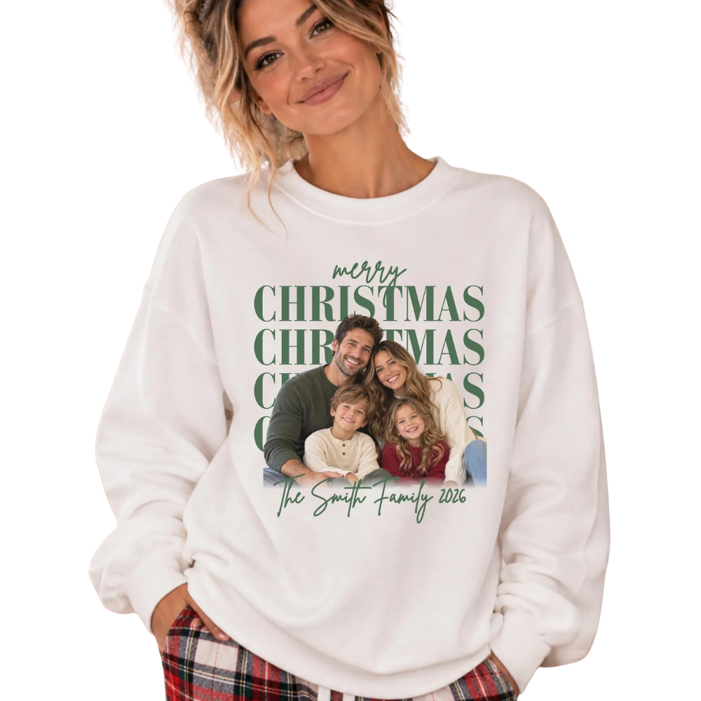 Custom Family Photo Merry Christmas Sweatshirt Matching, Custom Xmas Family Sweatshirt With Picture ET1705