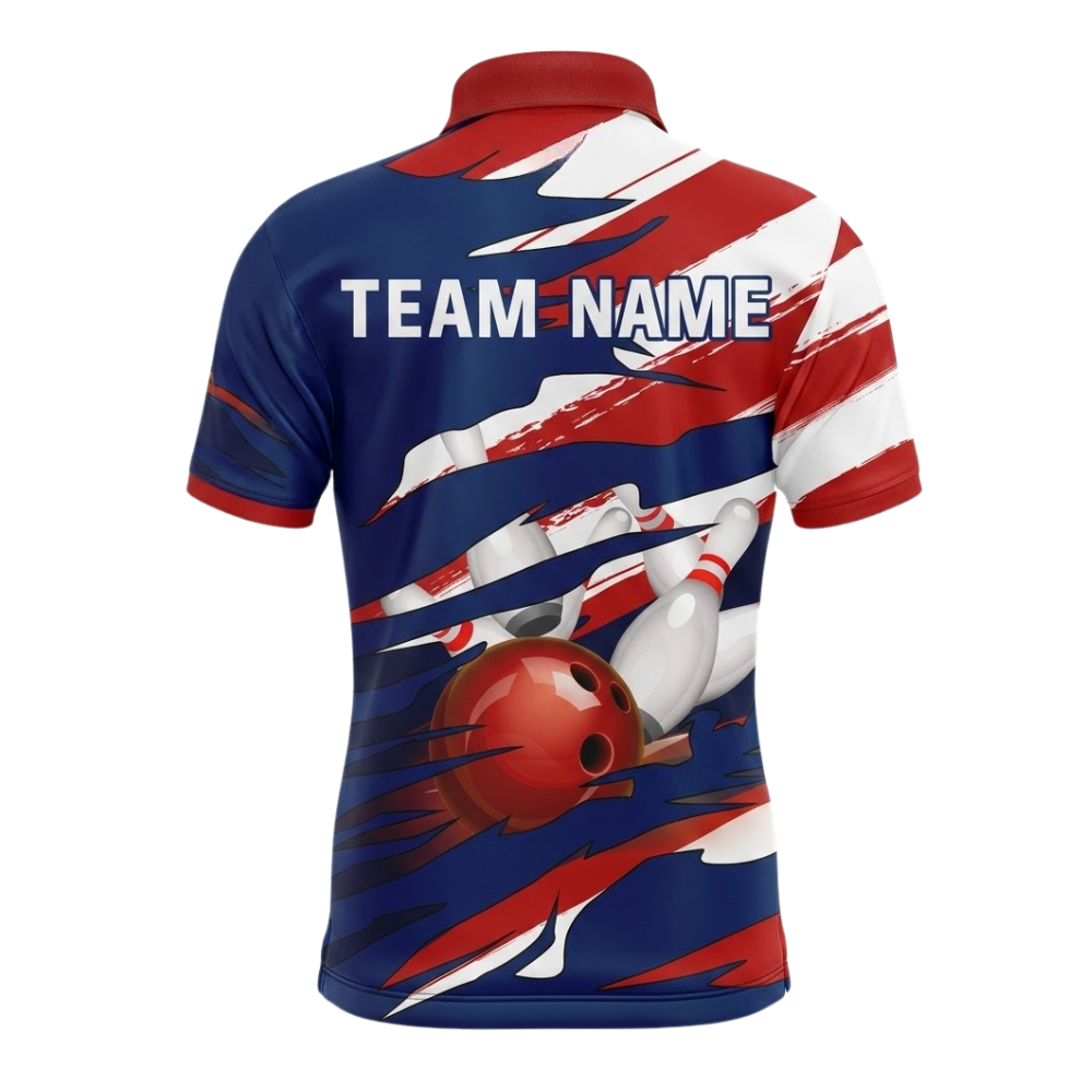 Custom American Flag Grunge Bowling Polo Shirt For Men, Custom Patriotic Bowling Team Shirts BZ0742