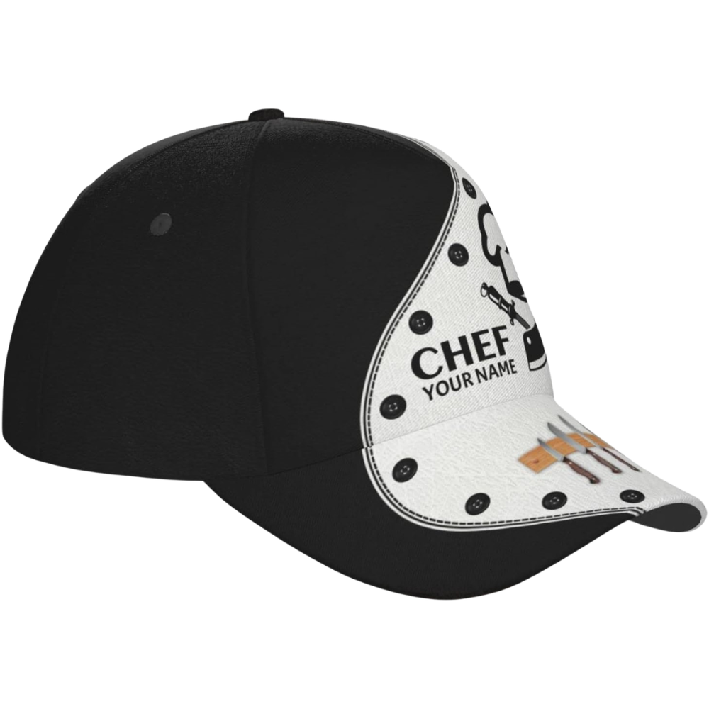 Personalized Name Chef Baseball Cap Black White, Custom Chef 3D Printed Cap Hat CP0564