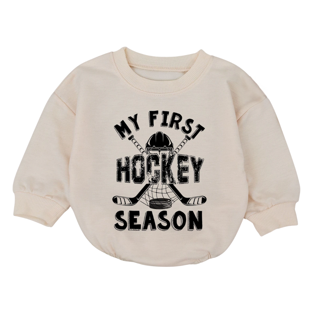 My First Hockey Season Baby Romper Sweatshirt, Hockey Baby Romper Sweatshirt BB0077