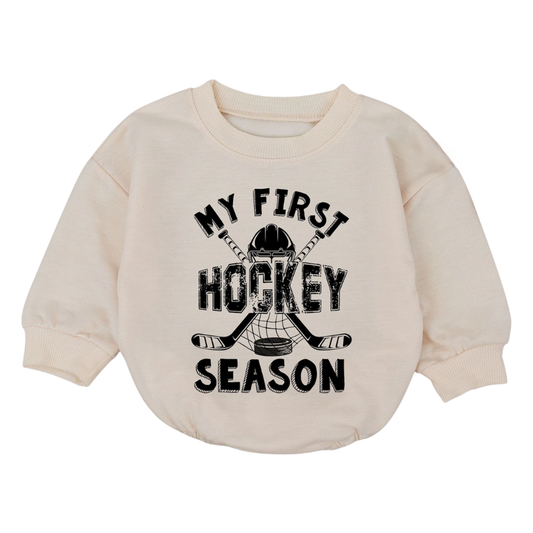 My First Hockey Season Baby Romper Sweatshirt, Hockey Baby Romper Sweatshirt BB0077