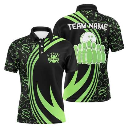 Custom Team Bowling Polo Shirt For Men Black And Green, Custom Bowling Team Shirts BZ1106