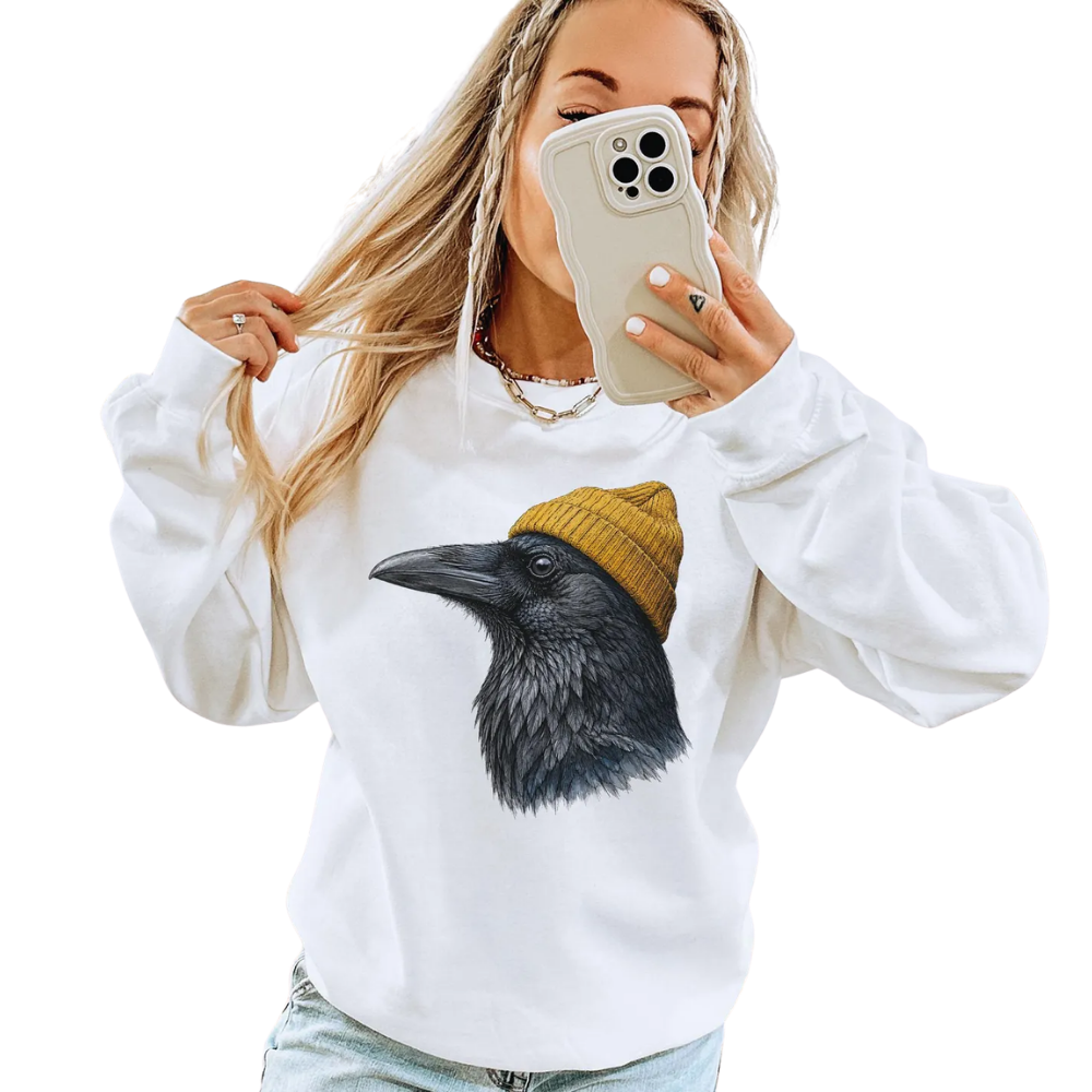 Raven Wearing Beanie Sweatshirt For Women Men, Retro Raven Sweatshirt 2D1032