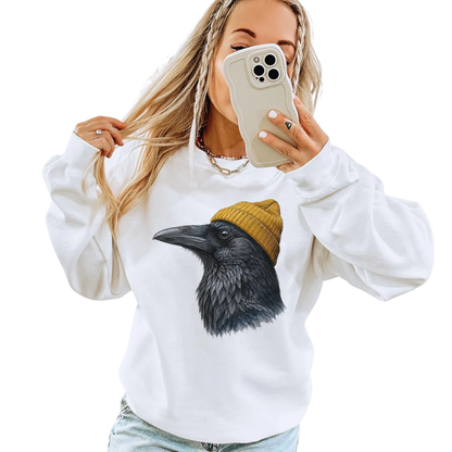 Raven Wearing Beanie Sweatshirt For Women Men, Retro Raven Sweatshirt 2D1032