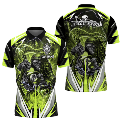Custom Dead Stroke Skull 8 Ball Mens Blue Billiard Polo Shirt, Custom Skull Billiard Shirts BIZ0310