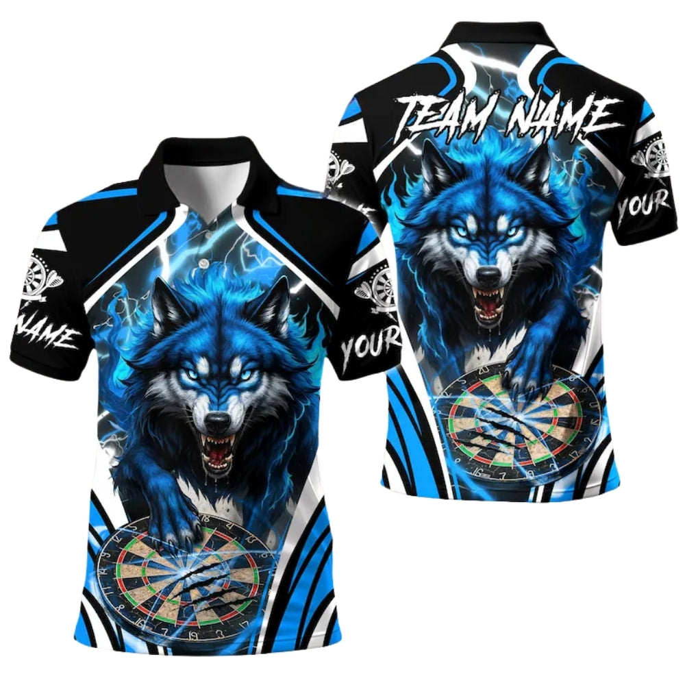 Custom Wolf Thunder Blue Dart Polo Shirt Men, Custom Wolf Team Darts Shirts DE0093
