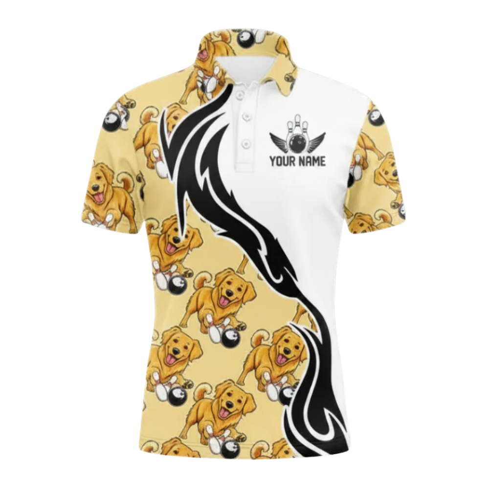 Golden Retriever Custom Mens Bowling Polo Shirt, Custom Golden Retriever Dog Bowling Team Shirts BZ0485