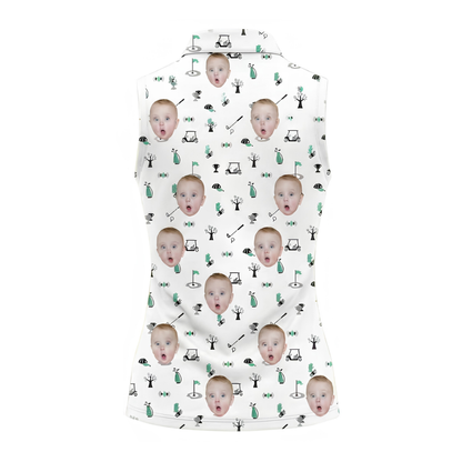 Custom Kid Face Sleeveless Golf Shirt For Ladies, Women's Custom Photo Golf Shirts GE0458