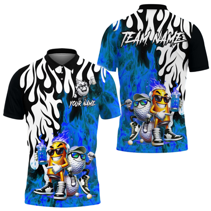 Funny Beer Custom Flaming Golf Mens Polo Shirt, Custom Beer Flame Golf Team Shirts GE0583