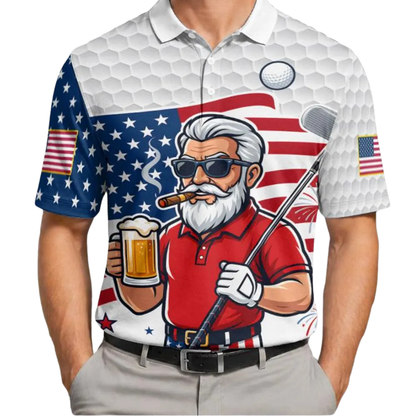Custom Beer And Old Man American Flag Mens Golf Polo Shirt, Custom Patriotic Beer Golf Shirts GE0554