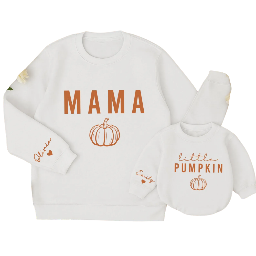 Custom Little Pumpkin Dada Mama Matching Sweatshirt, Custom Thanksgiving Sweatshirt For Family ET1420