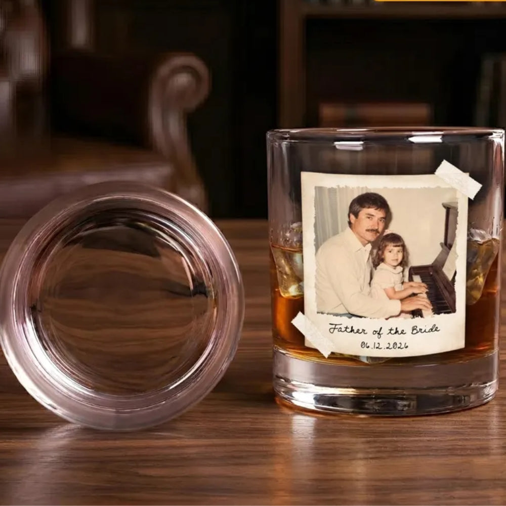 Custom Photo Father Of The Groom Bride Whiskey Glass, Custom Father Of The Couple Wedding Glass WD0360