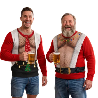 Funny Belly Abs Santa Sweatshirt For Men, Christmas Funny Sweatshirt 2D1048