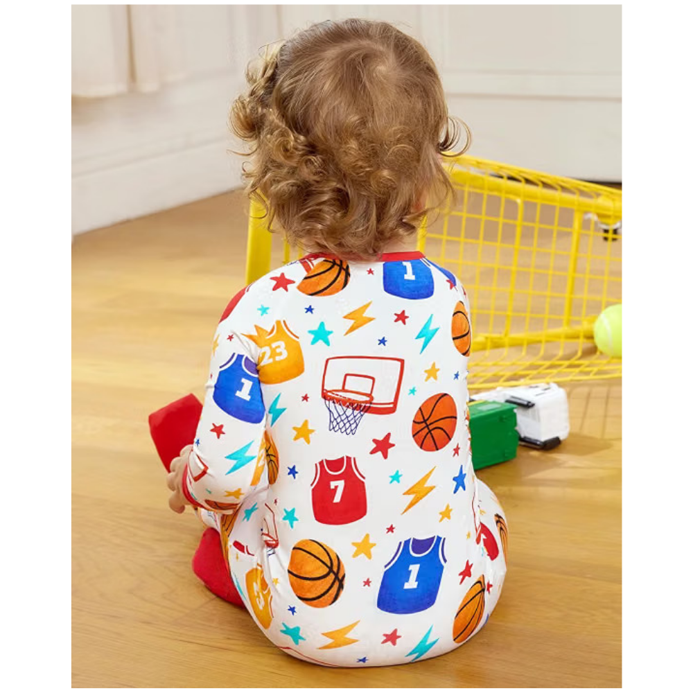 Basketball Red White Baby Romper Convertible Zipper, Basketball Romper Baby Convertible BB0635