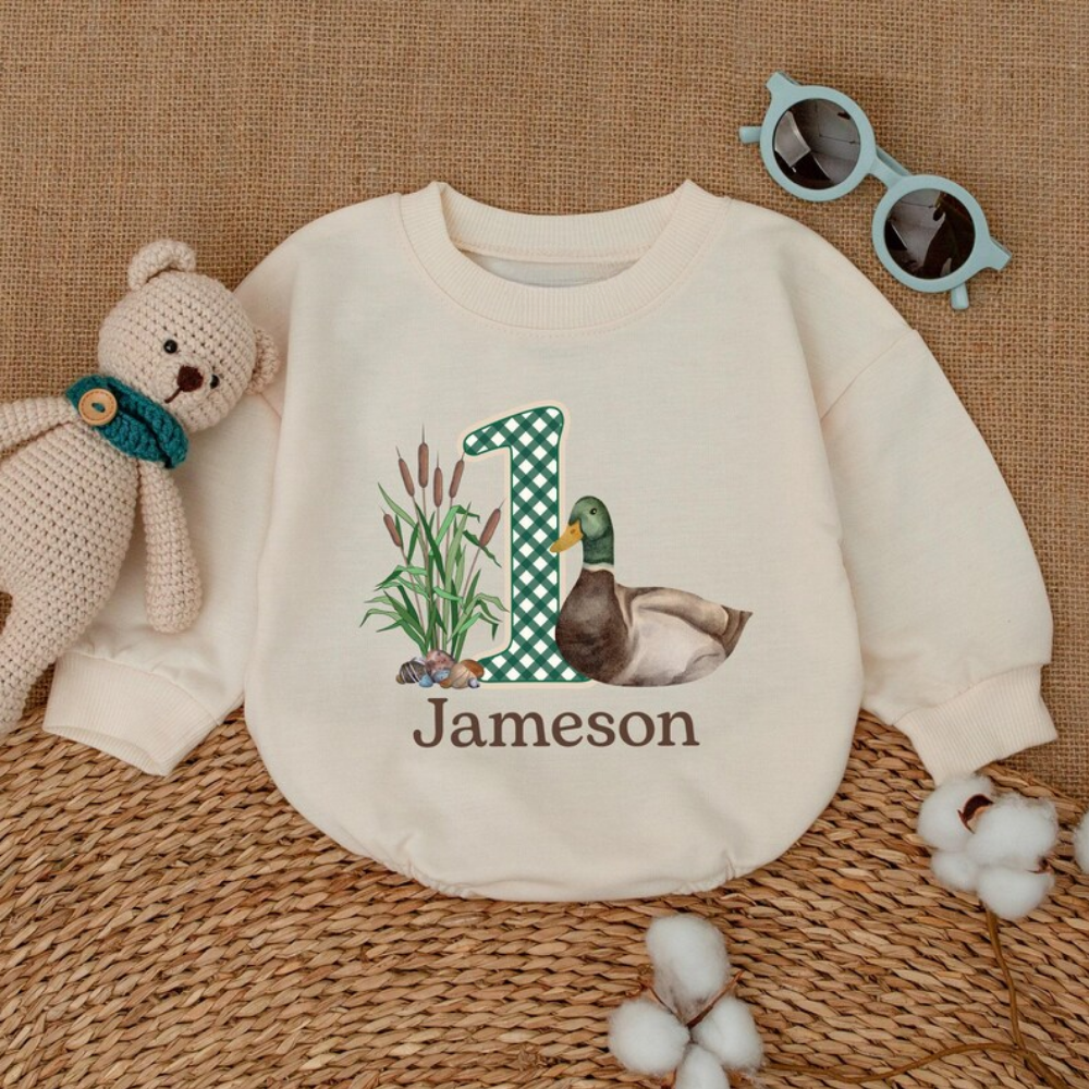 Custom One Mallart Duck Baby Romper Sweatshirt, Custom Duck First Birthday Romper Sweatshirt For Baby BB0503