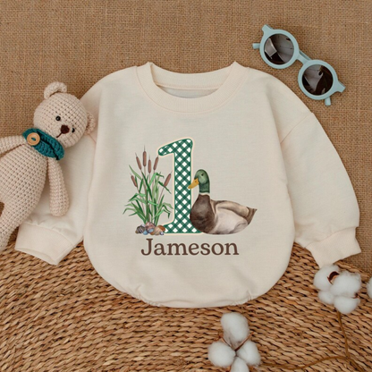 Custom One Mallart Duck Baby Romper Sweatshirt, Custom Duck First Birthday Romper Sweatshirt For Baby BB0503