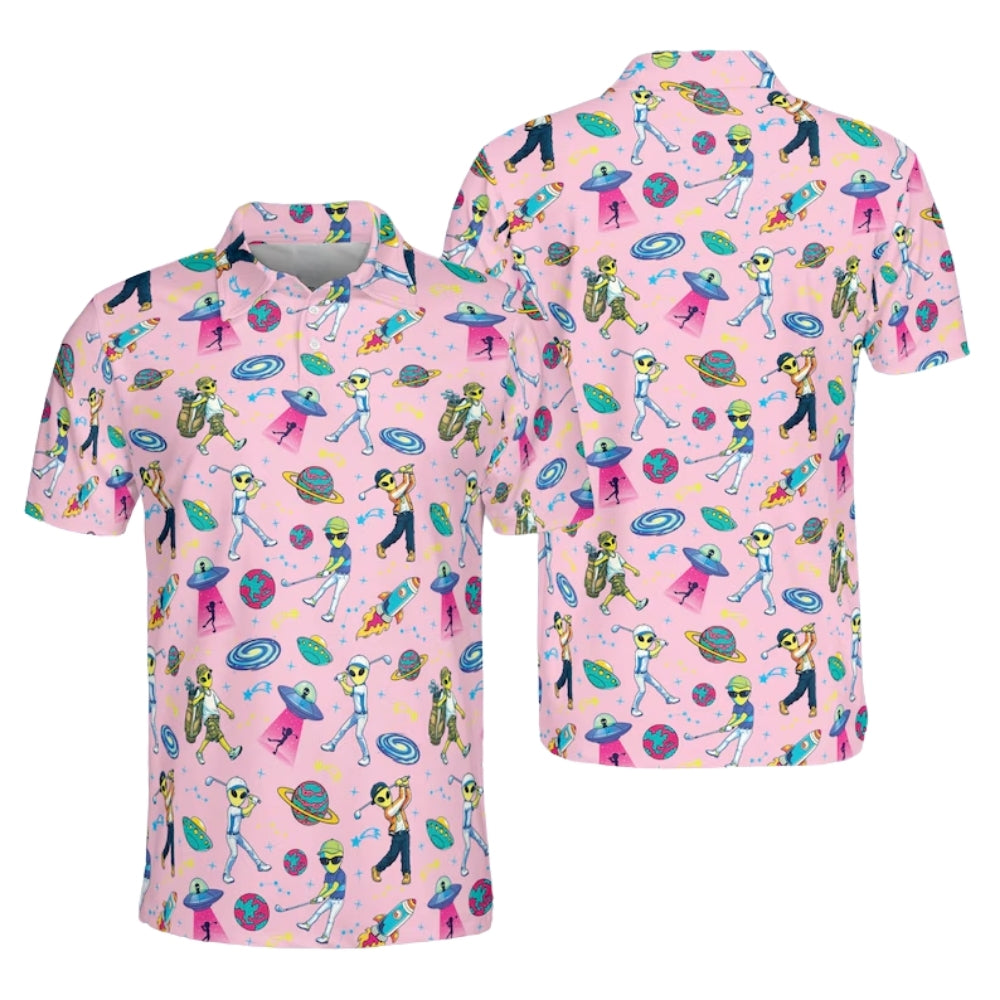 Funny Alien Golf Men's Polo Shirt, Space Alien Golf Shirts GE0351