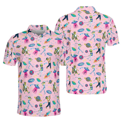 Funny Alien Golf Men's Polo Shirt, Space Alien Golf Shirts GE0351