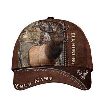 Custom Elk Hunting Brown 3D Printed Baseball Cap, Custom Name Deer Hunting Caps CP0370