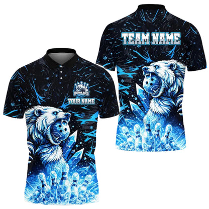 Custom Ice Bear Blue Bowling Polo Shirt For Men, Custom Bear Bowling Team Shirts BE0160