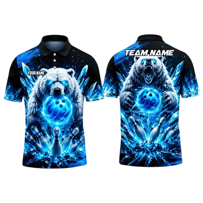 Custom Mens Bear Bowling Polo Shirts Black Red, Custom Bear Bowling Team Shirt BZ0993