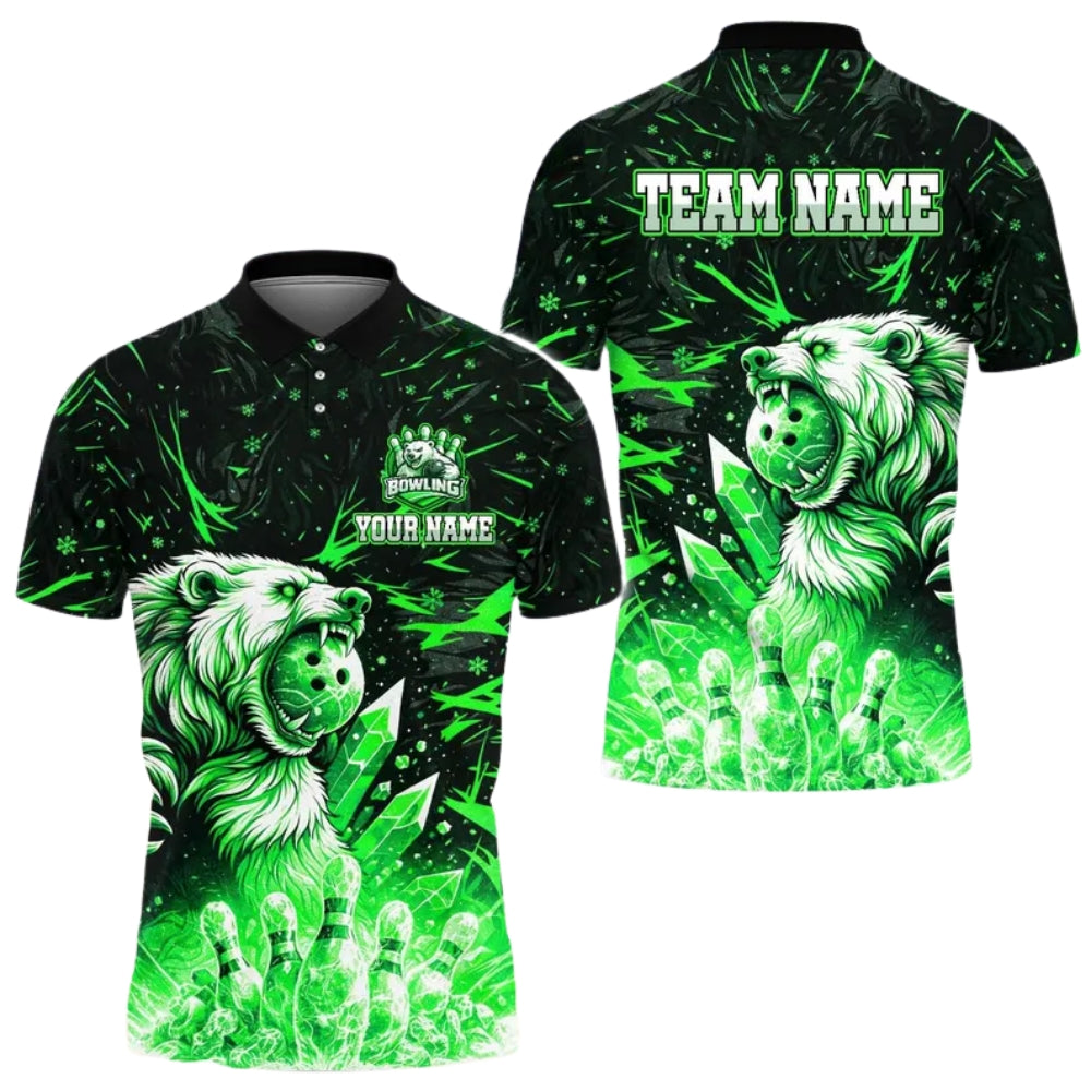 Custom Ice Bear Blue Bowling Polo Shirt For Men, Custom Bear Bowling Team Shirts BE0160