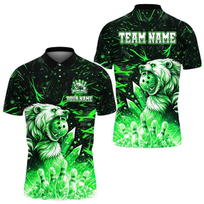 Custom Ice Bear Blue Bowling Polo Shirt For Men, Custom Bear Bowling Team Shirts BE0160