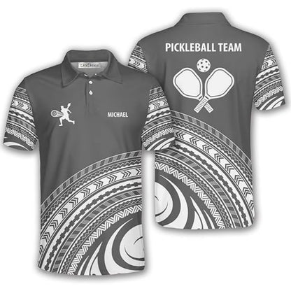 Custom Tribal Blue And White Pickleball Men's Polo Shirt, Custom Tribal Pickleball Team Shirts PZ0003