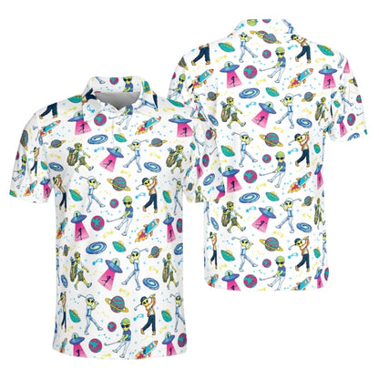 Funny Alien Golf Men's Polo Shirt, Space Alien Golf Shirts GE0351