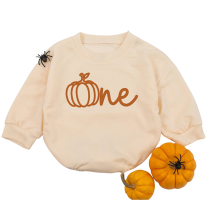 One Pumpkin First Birthday Baby Romper Sweatshirt, Thanksgiving 1st Birthday Sweatshirt Baby Romper BB0504