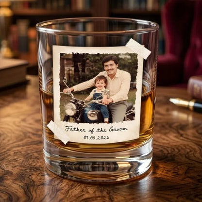 Custom Photo Father Of The Groom Bride Whiskey Glass, Custom Father Of The Couple Wedding Glass WD0360