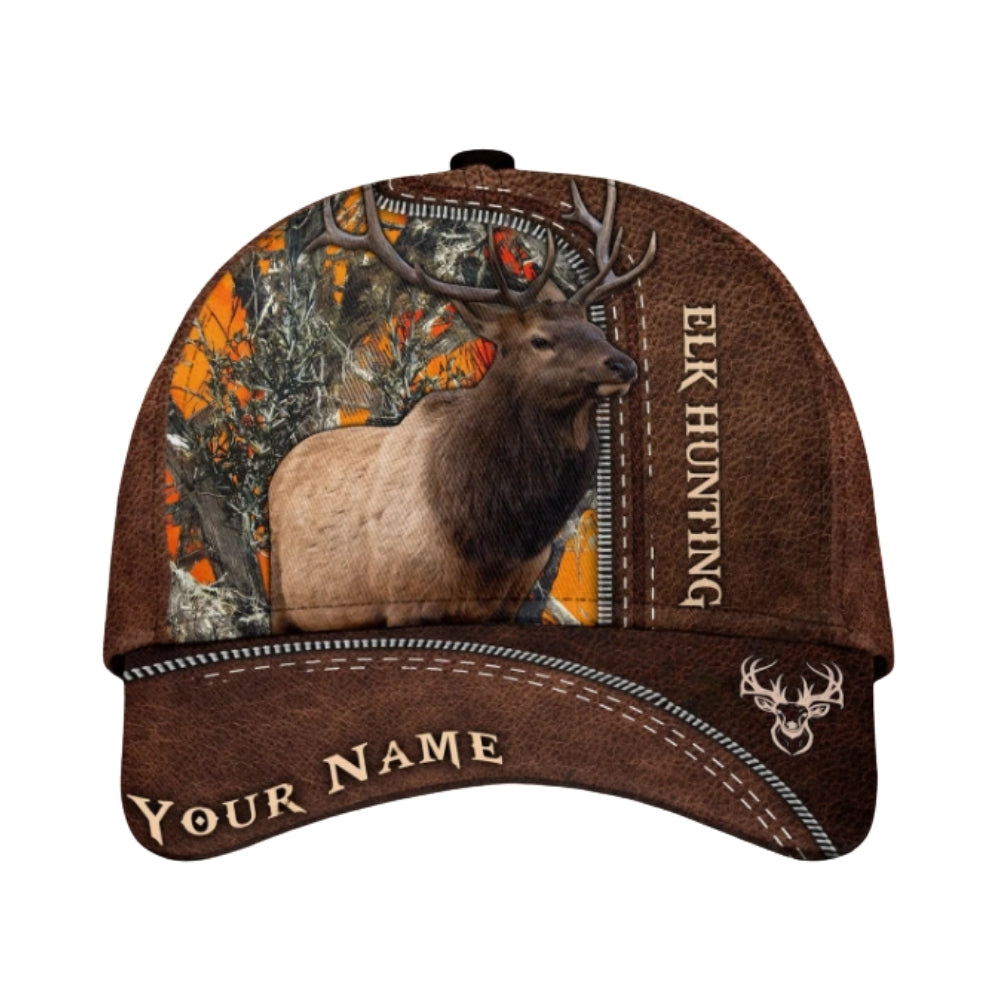 Custom Elk Hunting Brown 3D Printed Baseball Cap, Custom Name Deer Hunting Caps CP0370