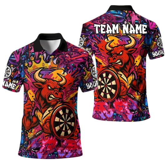 Custom Men's Graffiti Bull Darts Polo Shirt, Custom Bull Darts Team Shirt DE0076