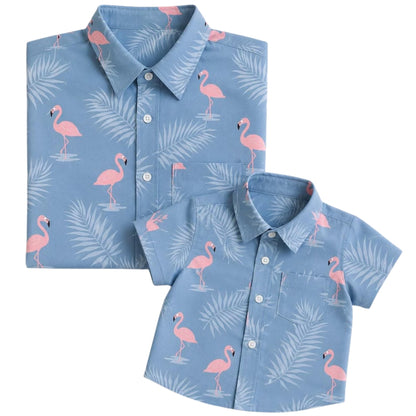 Flamingo Tropical Matching Dad And Son Hawaiian Shirt, Matching Flamingo Hawaiian Shirt For Family ET0902