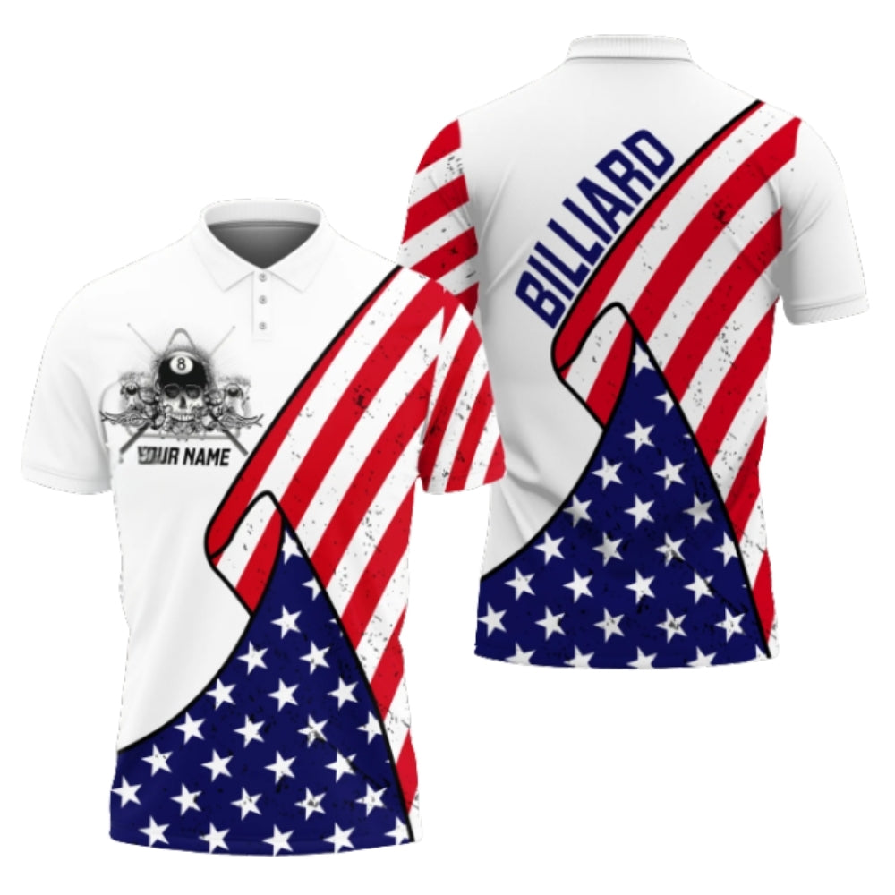 Custom American Flag Billiard Men Polo Shirt, Custom Patriotic Billiard Team Shirts BIZ0293