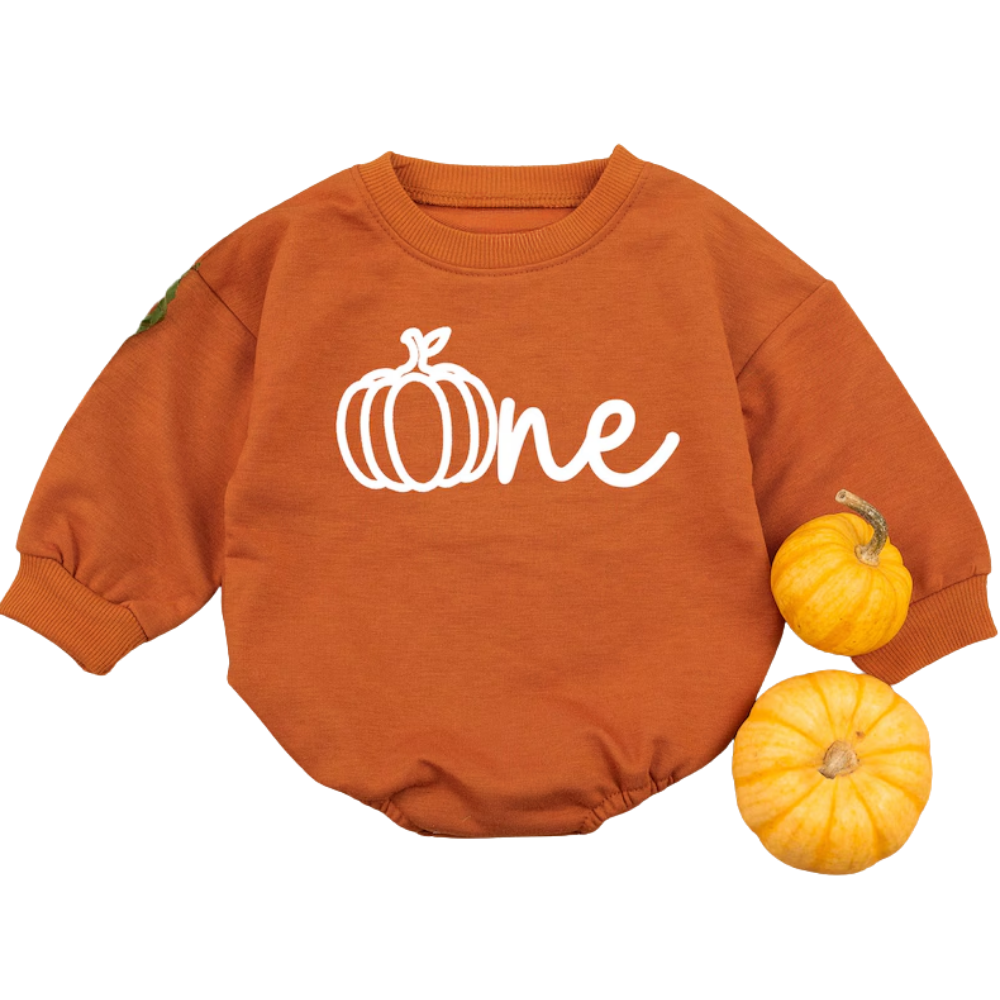 One Pumpkin First Birthday Baby Romper Sweatshirt, Thanksgiving 1st Birthday Sweatshirt Baby Romper BB0504