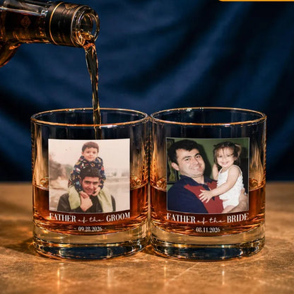 Father Of The Bride Groom Custom Photo Whiskey Glass, Custom Father Of The Couple Wedding Glass WD0361