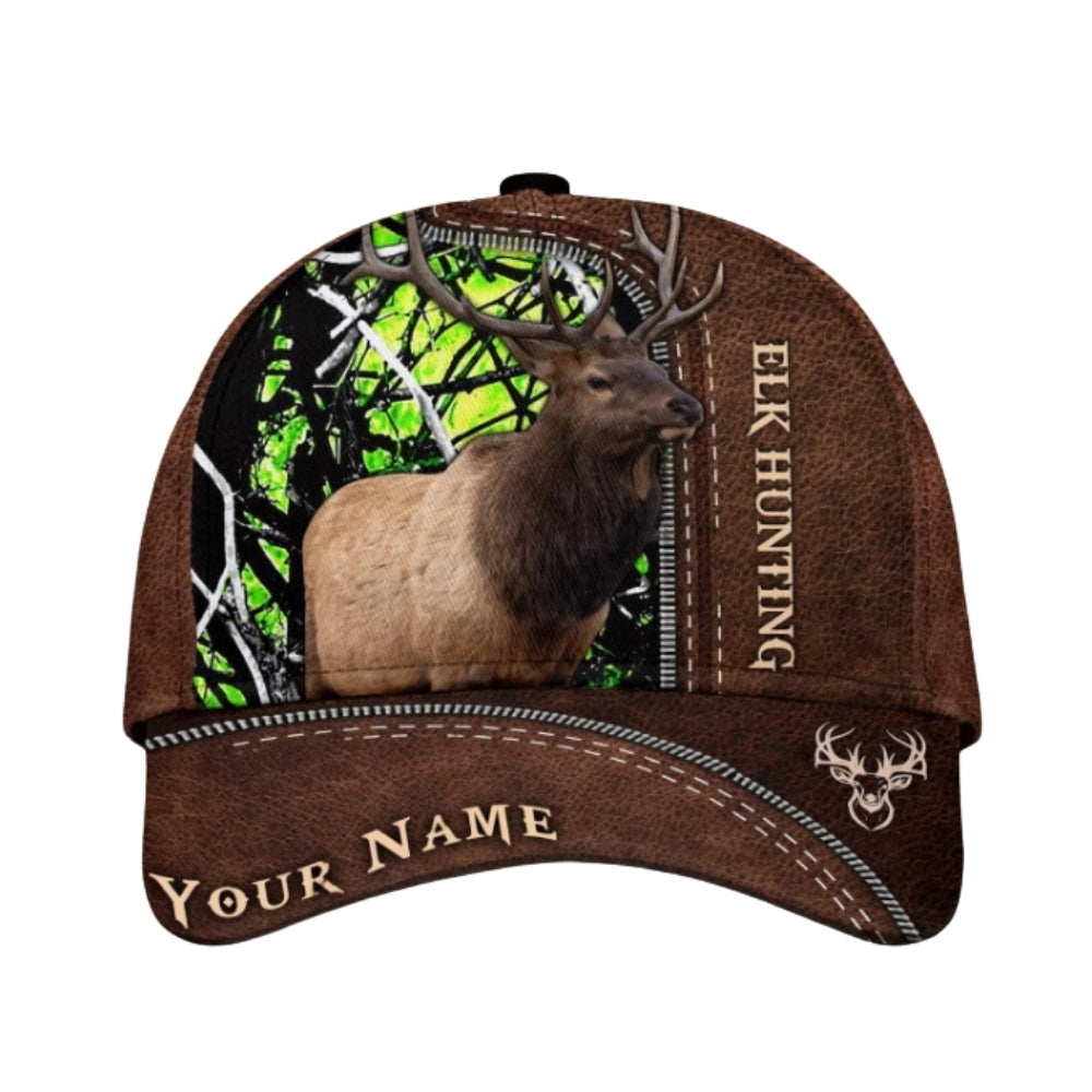 Custom Elk Hunting Brown 3D Printed Baseball Cap, Custom Name Deer Hunting Caps CP0370