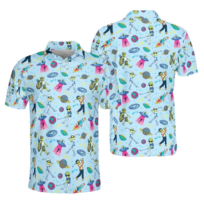 Funny Alien Golf Men's Polo Shirt, Space Alien Golf Shirts GE0351