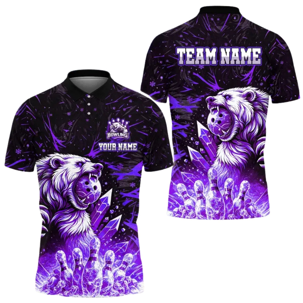 Custom Ice Bear Blue Bowling Polo Shirt For Men, Custom Bear Bowling Team Shirts BE0160