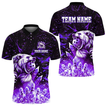Custom Ice Bear Blue Bowling Polo Shirt For Men, Custom Bear Bowling Team Shirts BE0160