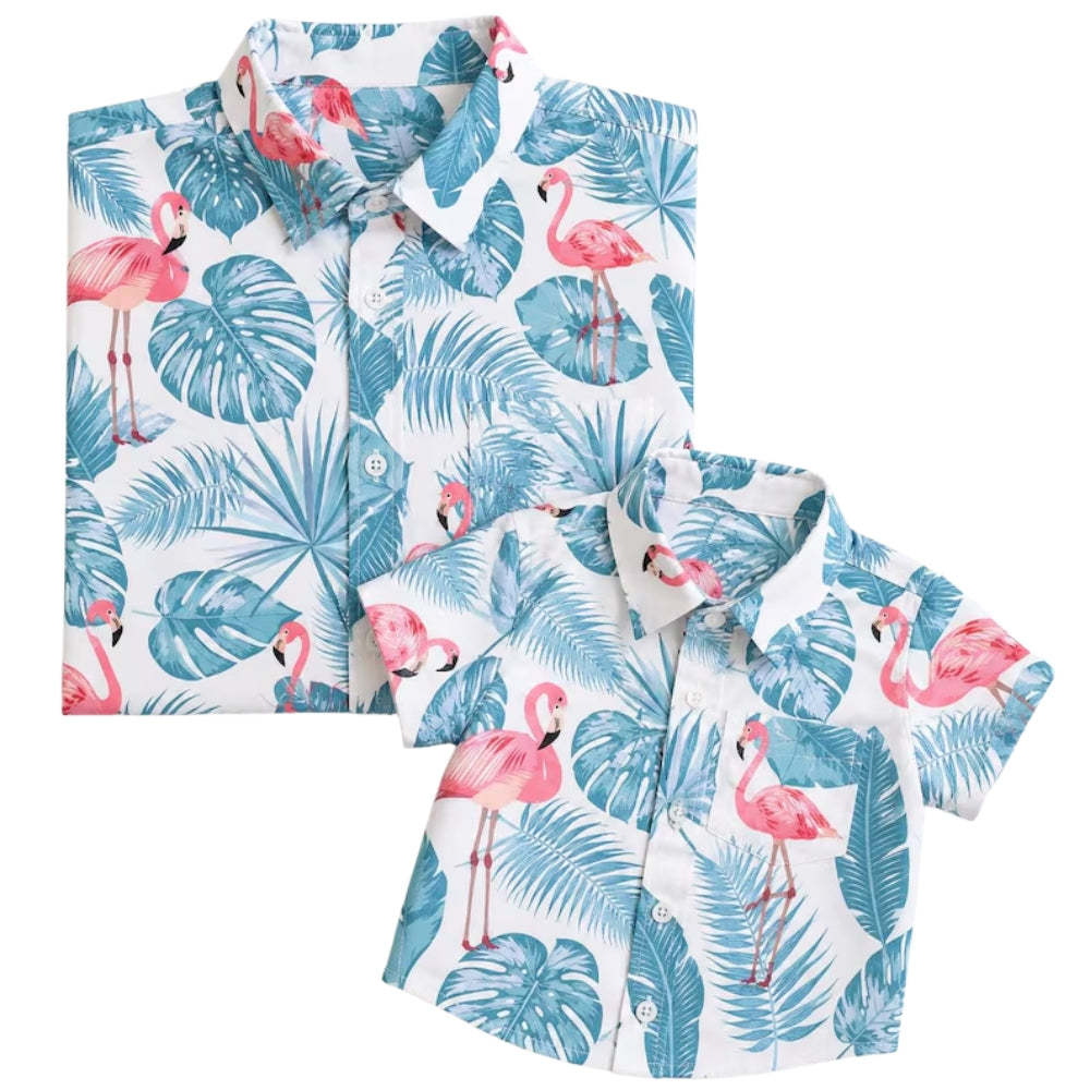 Flamingo Tropical Matching Dad And Son Hawaiian Shirt, Matching Flamingo Hawaiian Shirt For Family ET0902