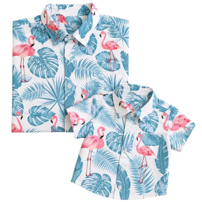 Flamingo Tropical Matching Dad And Son Hawaiian Shirt, Matching Flamingo Hawaiian Shirt For Family ET0902