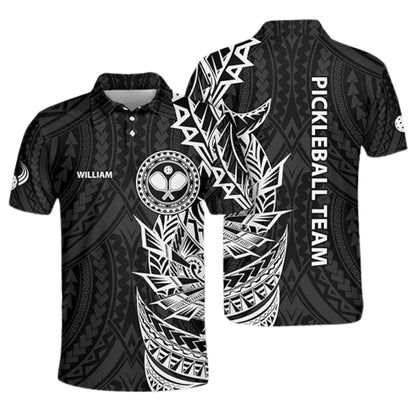 Custom Black Green Tribal Pickleball Polo Shirt Mens, Custom Tribal Pickleball Shirts For Team PZ0004