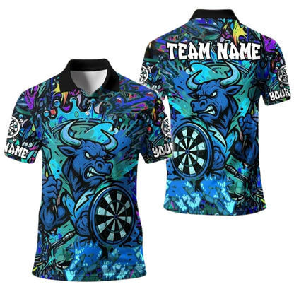 Custom Men's Graffiti Bull Darts Polo Shirt, Custom Bull Darts Team Shirt DE0076