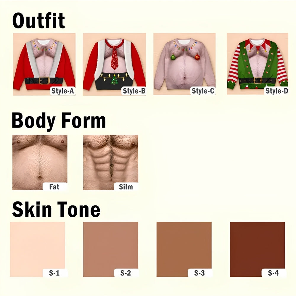 Funny Belly Abs Santa Sweatshirt For Men, Christmas Funny Sweatshirt 2D1048