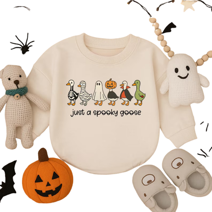 Just A Spooky Goose Baby Romper Sweatshirt, Funny Halloween Baby Romper Sweatshirt BB0505