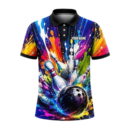 Custom Bowling Colorful Splash Polo Shirt For Men, Custom Team Bowling Shirt BZ0994